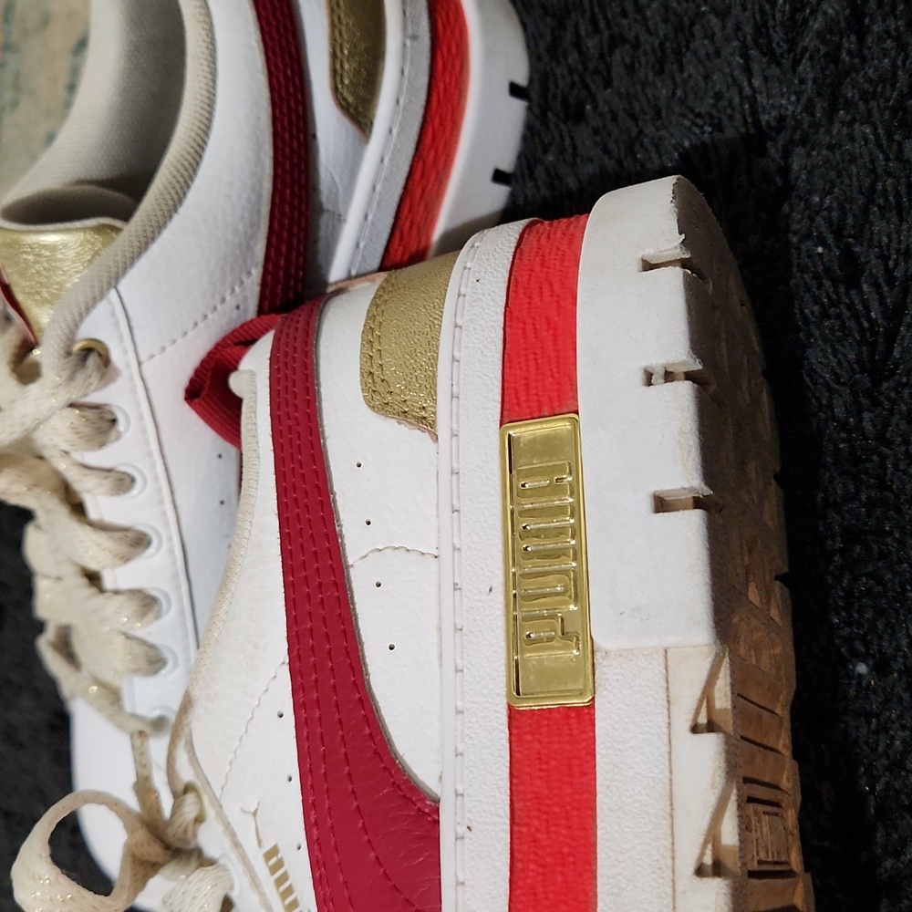 Puma sneakers size 4.5 youth red/white/gold platform bottom 1"